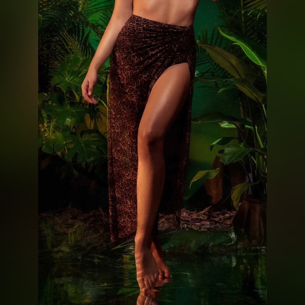 Popilush Bias Twist Mesh Sarong Coverup in leopard